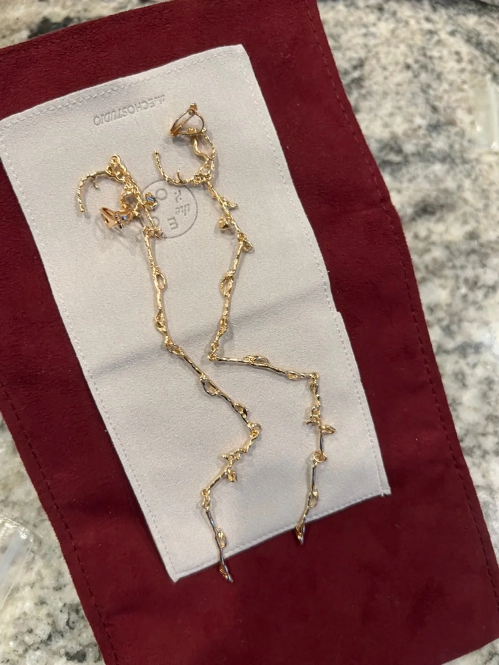 Lemaire Style Rose Vine Drop Clip-on Earrings - Picture 2 of 3